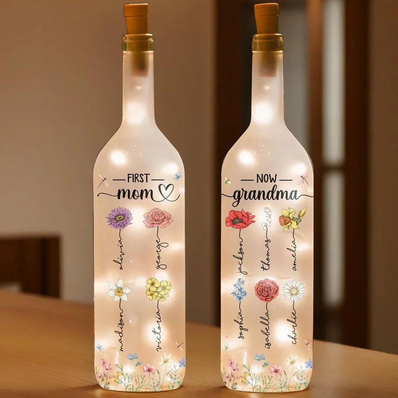 Like A Flower, Your Love Is Beautiful And Pure - Family Personalized Custom Bottle Lamp - Gift For Mom, Grandma