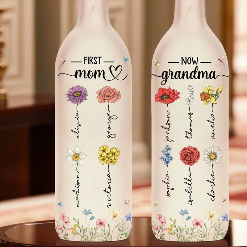 Like A Flower, Your Love Is Beautiful And Pure - Family Personalized Custom Bottle Lamp - Gift For Mom, Grandma