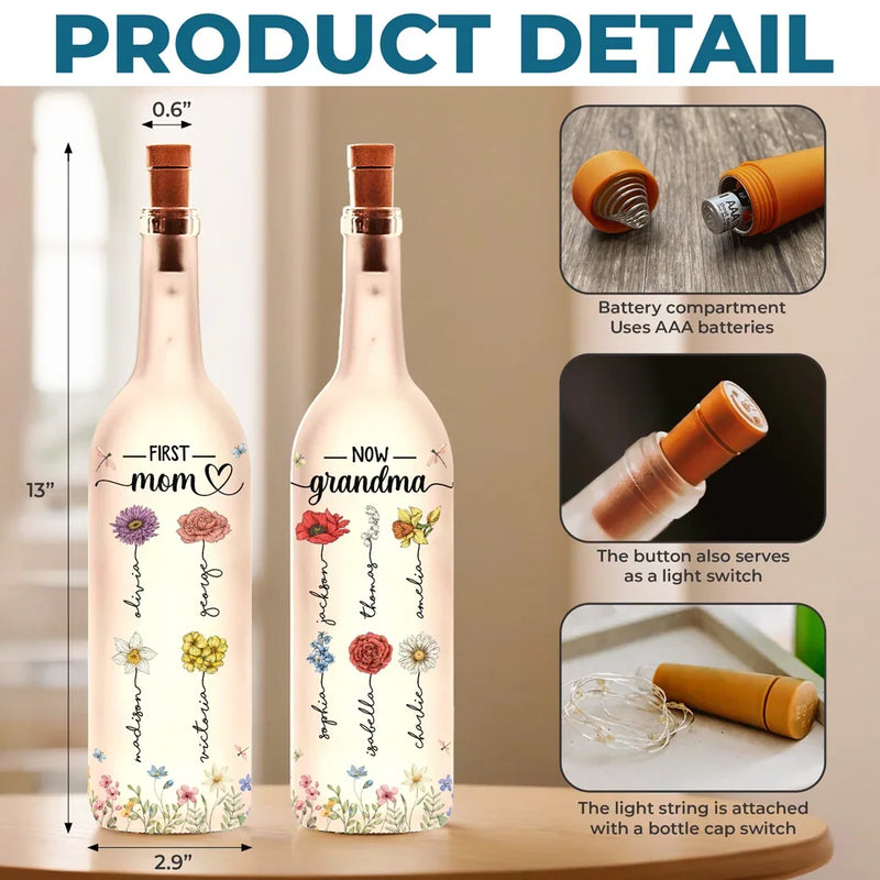 Like A Flower, Your Love Is Beautiful And Pure - Family Personalized Custom Bottle Lamp - Gift For Mom, Grandma