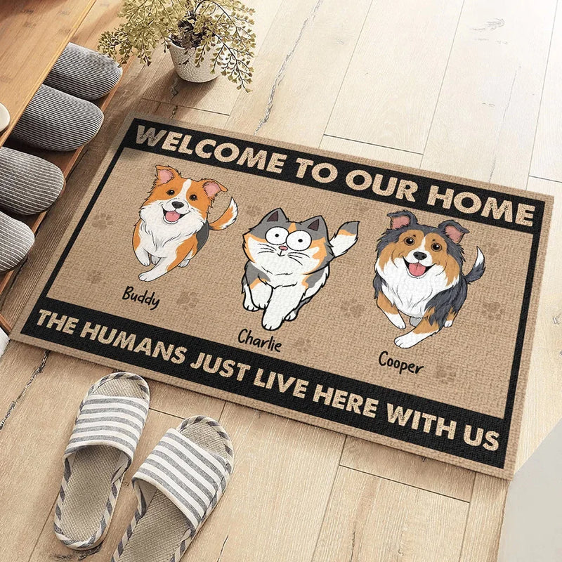 Owned By Us, Rented By Humans - Dog & Cat Personalized Custom Home Decor Decorative Mat - House Warming Gift For Pet Owners, Pet Lovers