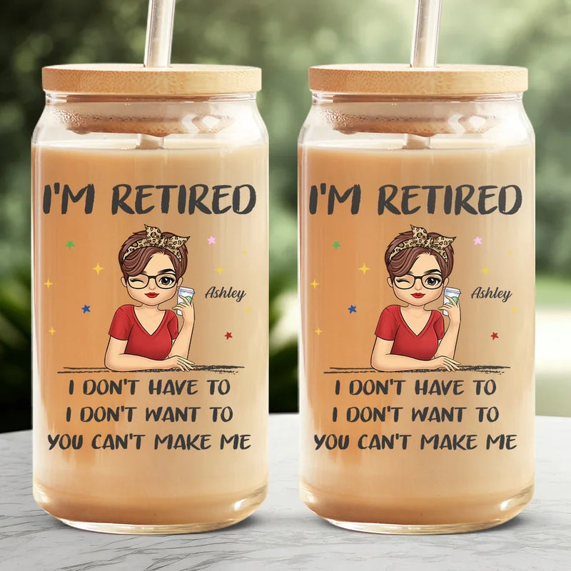 Retired, But Forever Inspired - Personalized Custom Glass Cup, Iced Coffee Cup - Appreciation, Retirement Gift For Coworkers, Work Friends, Colleagues, Family Members