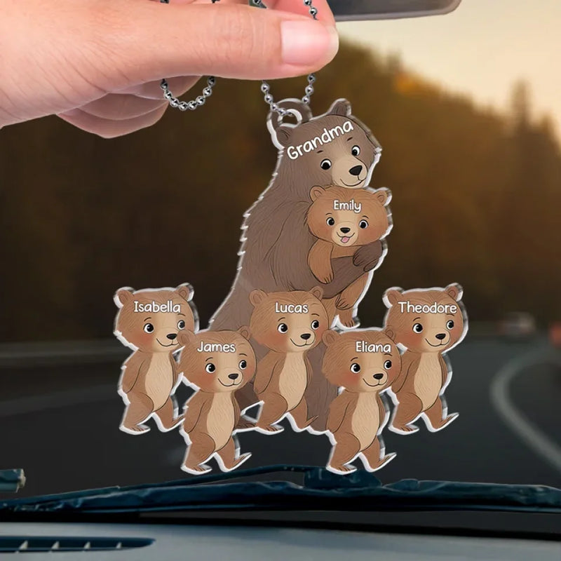 Grandma’s Heart Is Soft Like A Teddy Bear, Always Full Of Love - Family Personalized Custom Car Ornament - Acrylic Custom Shaped - Gift For Mom, Grandma