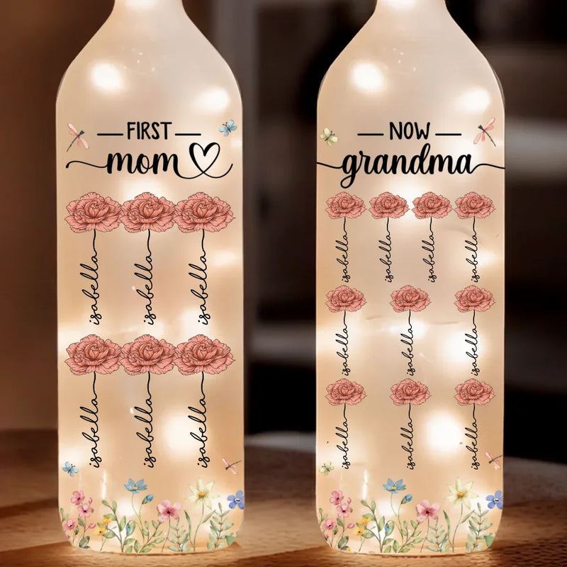 Like A Flower, Your Love Is Beautiful And Pure - Family Personalized Custom Bottle Lamp - Gift For Mom, Grandma