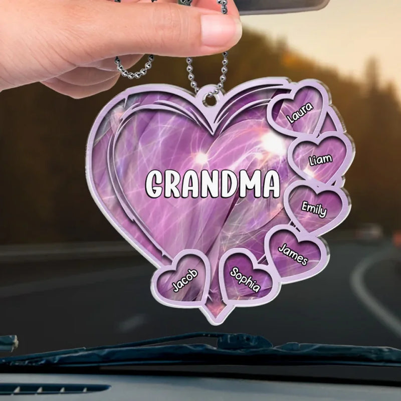 A Mother's Love Endures Through All - Family Personalized Custom Car Ornament - Acrylic Custom Shaped - Gift For Mom, Grandma