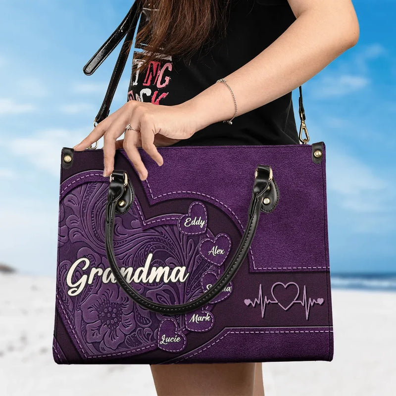 Grandmothers Are The Roots Of A Family Tree - Family Personalized Custom Leather Handbag - Gift For Mom, Grandma
