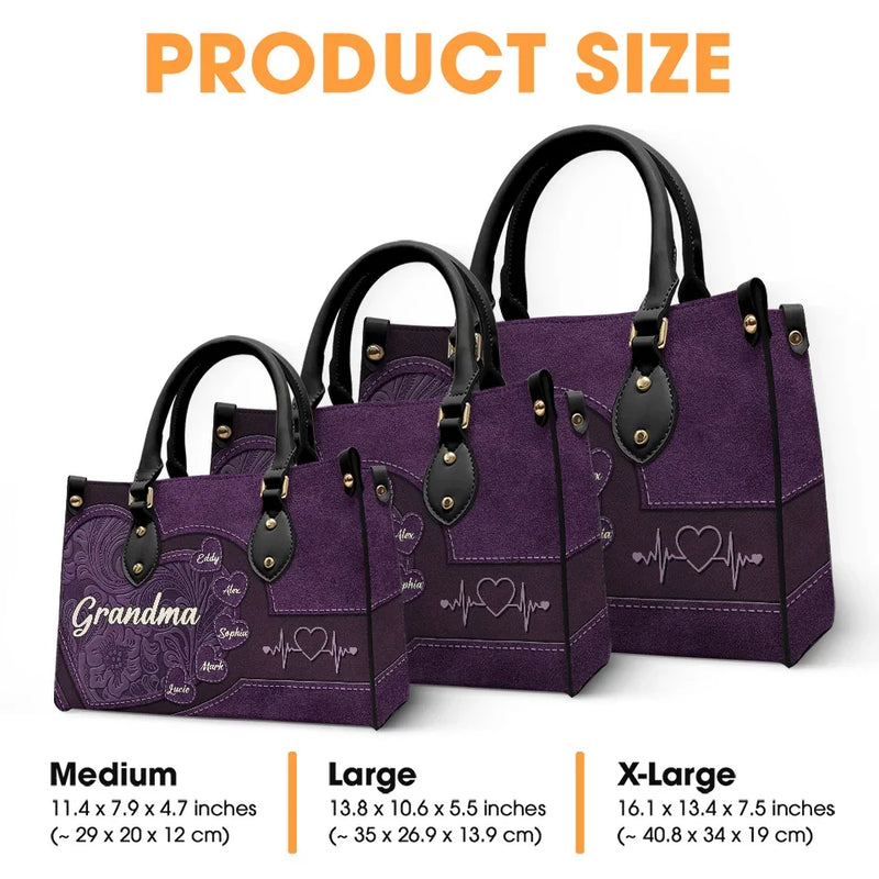 Grandmothers Are The Roots Of A Family Tree - Family Personalized Custom Leather Handbag - Gift For Mom, Grandma