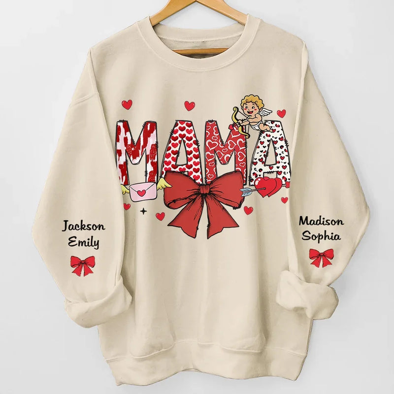 Her Love Is The Bond That Holds Us Together - Family Personalized Custom Unisex Sweatshirt, Hoodie With Design On Sleeve - Gift For Mom, Grandma