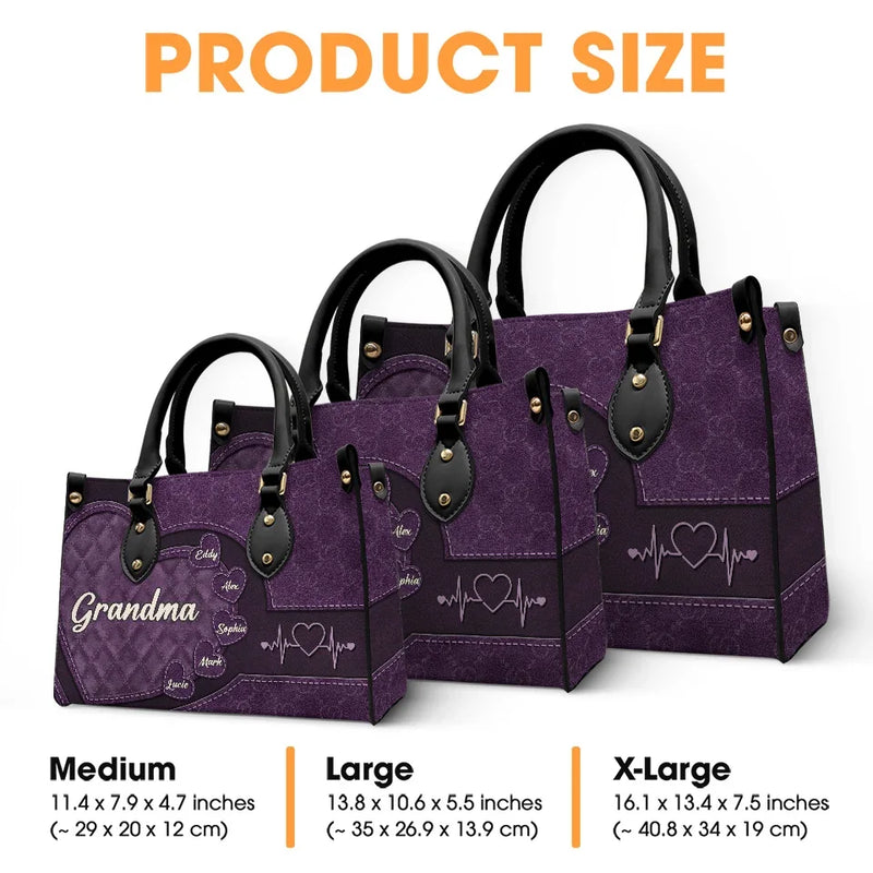 Grandma’s Love Is Endless - Family Personalized Custom Leather Handbag - Gift For Mom, Grandma