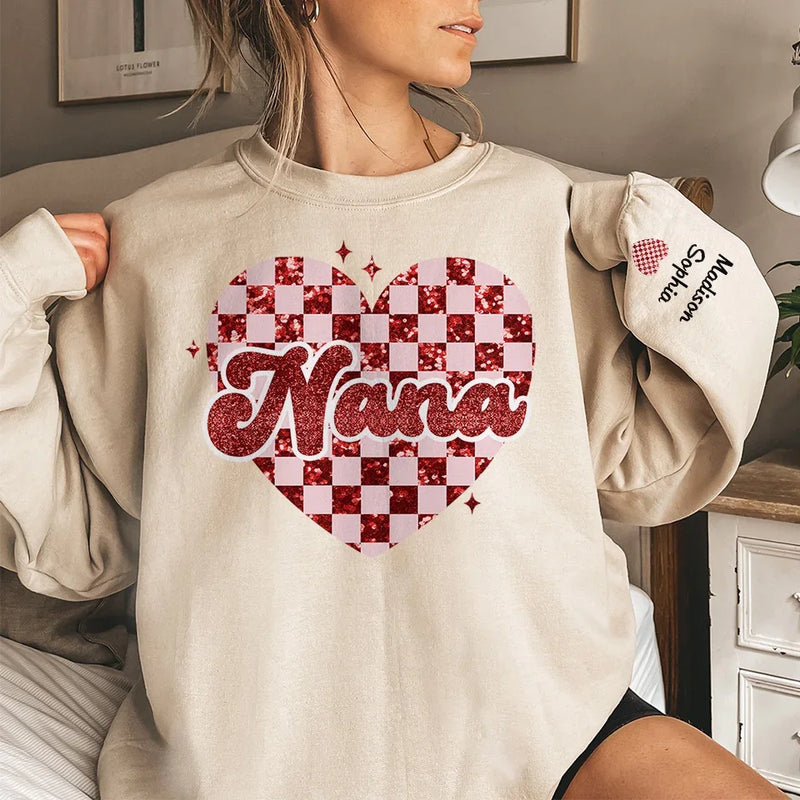 She Weaves Warmth Into My Heart - Family Personalized Custom Unisex Sweatshirt, Hoodie With Design On Sleeve - Gift For Mom, Grandma