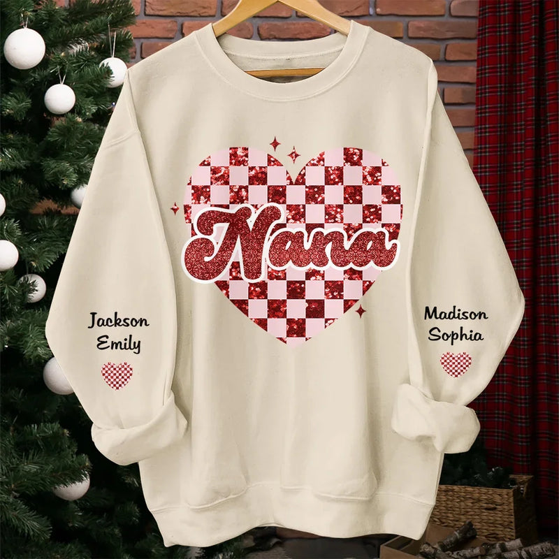 She Weaves Warmth Into My Heart - Family Personalized Custom Unisex Sweatshirt, Hoodie With Design On Sleeve - Gift For Mom, Grandma