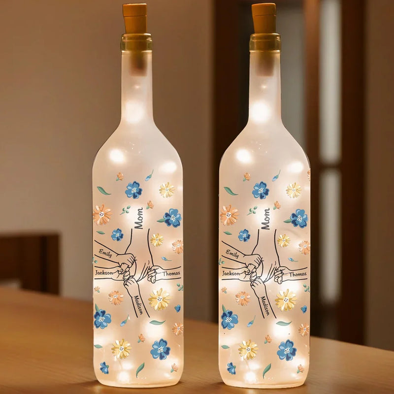 Her Hands May Be Small, But They Hold A World Of Love - Family Personalized Custom Bottle Lamp - Gift For Mom, Grandma