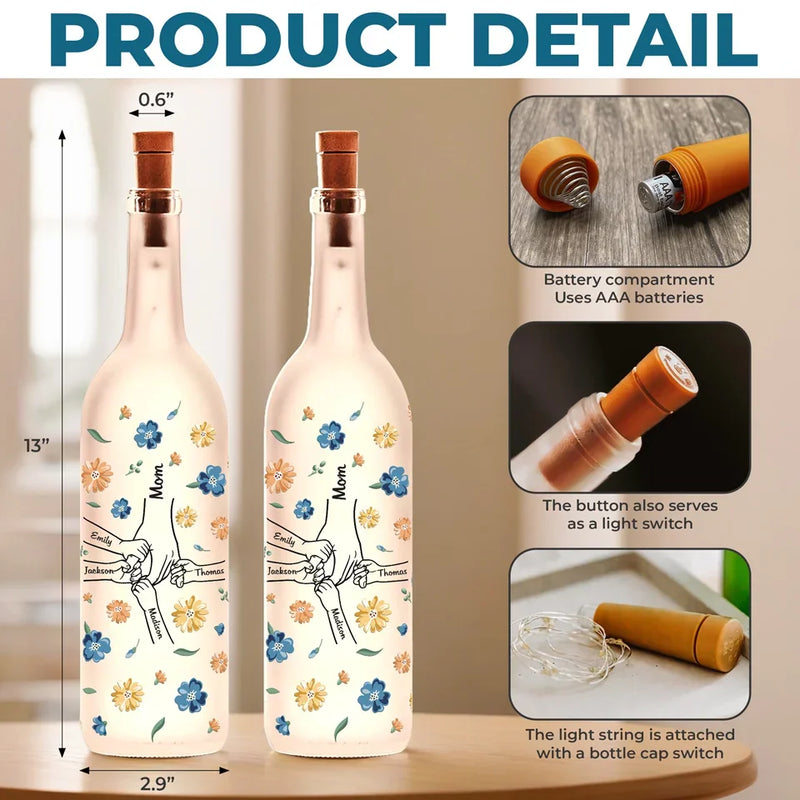 Her Hands May Be Small, But They Hold A World Of Love - Family Personalized Custom Bottle Lamp - Gift For Mom, Grandma