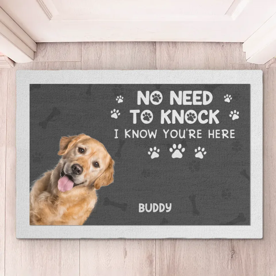 Custom Photo We Know You're Here - Dog & Cat Personalized Custom Home Decor Decorative Mat - House Warming Gift For Pet Owners, Pet Lovers