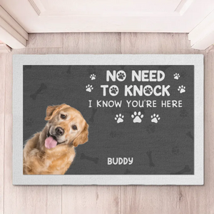 Custom Photo We Know You're Here - Dog & Cat Personalized Custom Home Decor Decorative Mat - House Warming Gift For Pet Owners, Pet Lovers