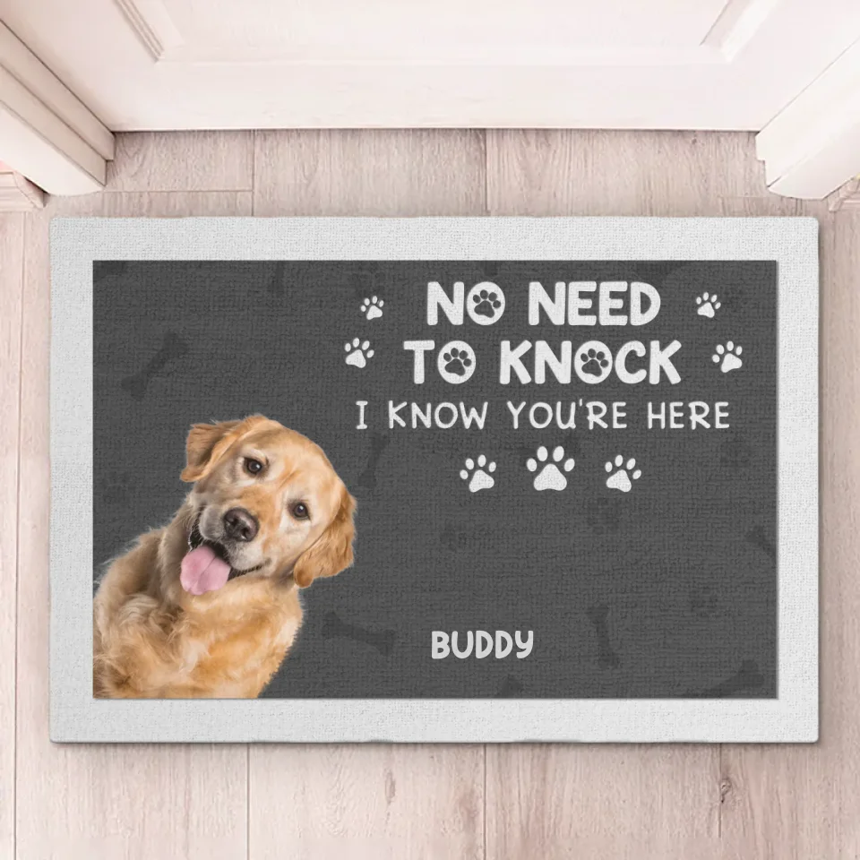 Custom Photo We Know You're Here - Dog & Cat Personalized Custom Home Decor Decorative Mat - House Warming Gift For Pet Owners, Pet Lovers