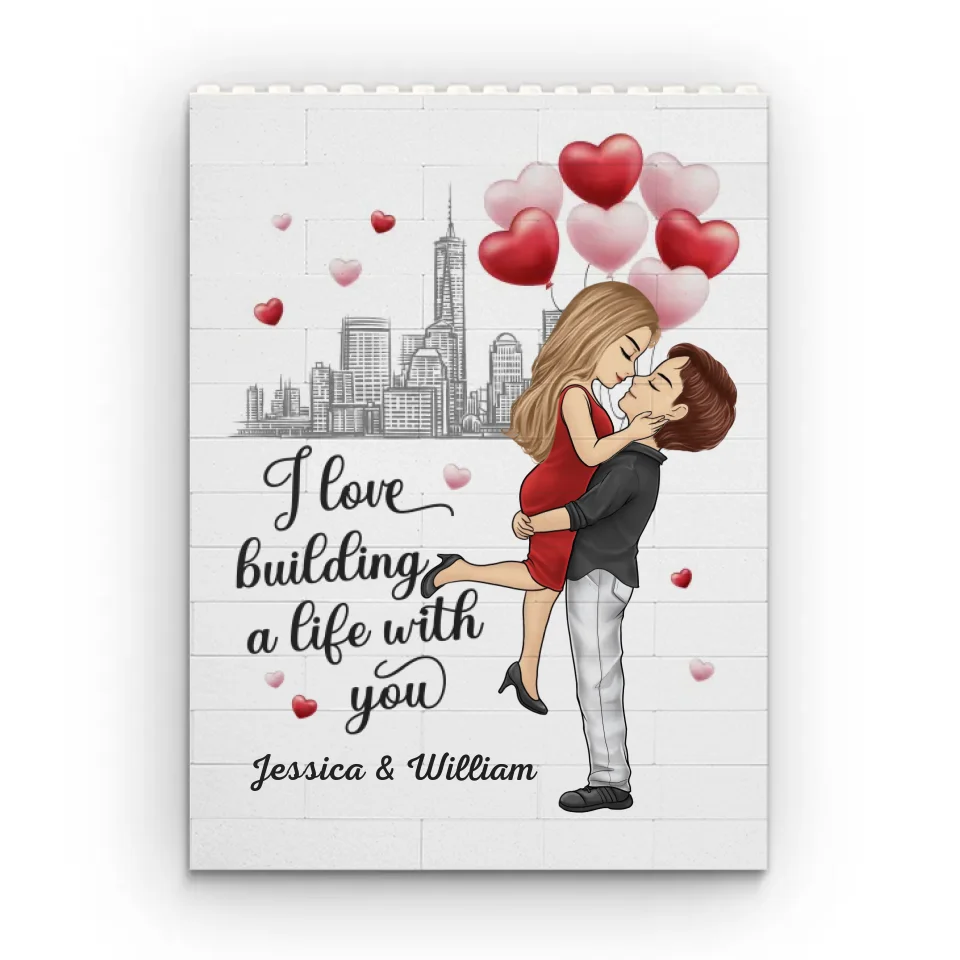 J'aime construire une vie avec toi - Blocs de construction rectangulaires verticaux personnalisés pour couple - Cadeau pour mari et femme, anniversaire