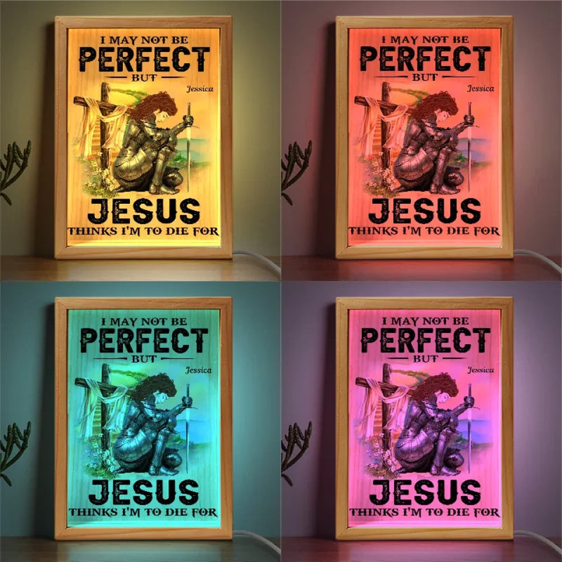 All For Jesus Even I May Not Be Perfect - Family Personalized Custom Frame Light Box - Gift For Yourself, Best Friends, Siblings, Family Members