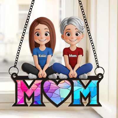 Where Mom Sits, Love Gathers - Family Personalized Window Hanging Suncatcher Ornament - Gift For Mom, Grandma