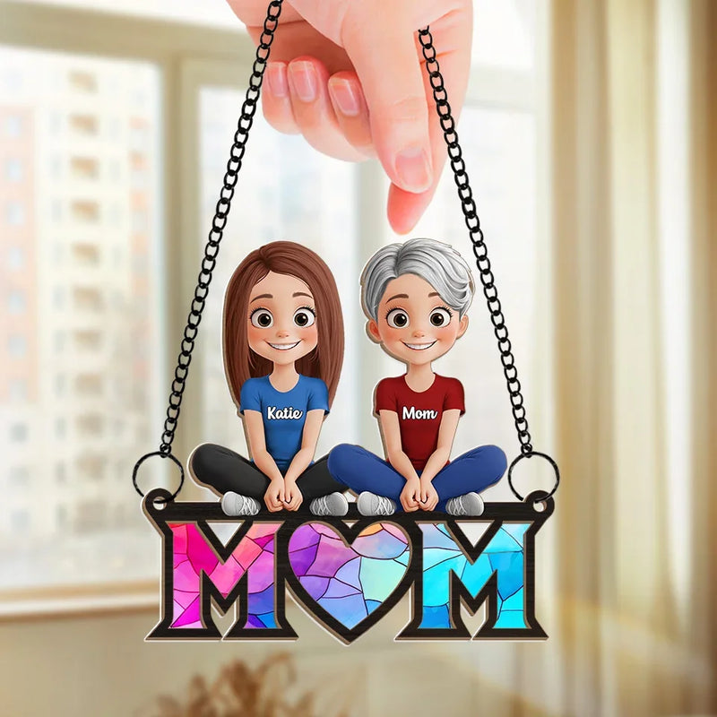 Where Mom Sits, Love Gathers - Family Personalized Window Hanging Suncatcher Ornament - Gift For Mom, Grandma