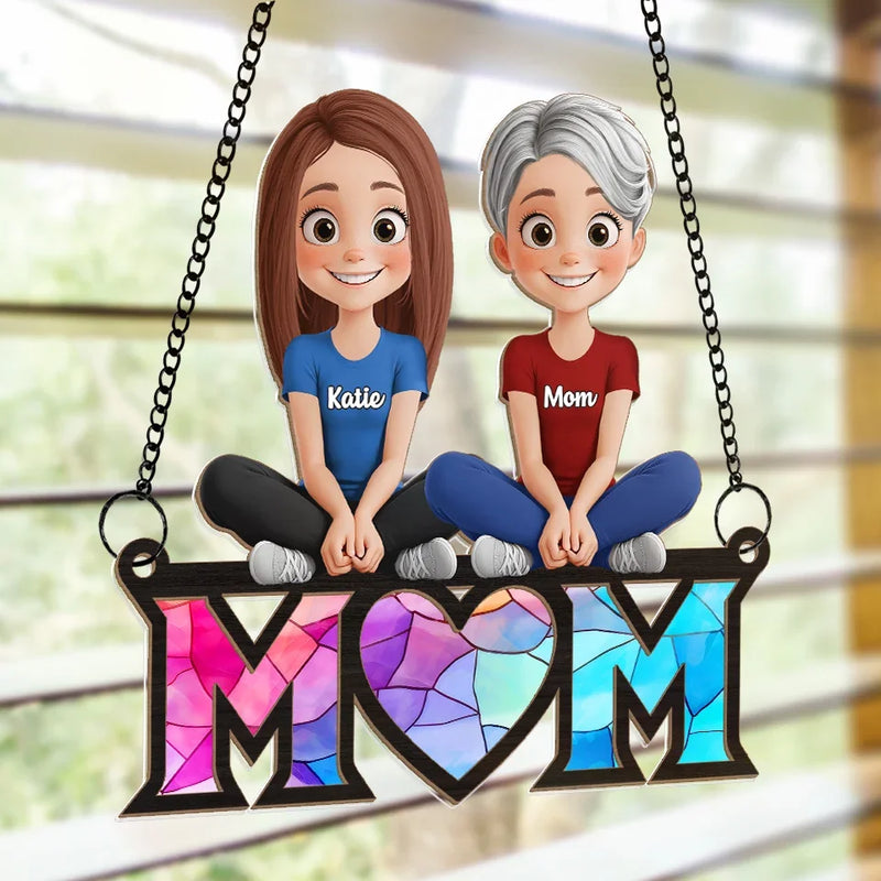 Where Mom Sits, Love Gathers - Family Personalized Window Hanging Suncatcher Ornament - Gift For Mom, Grandma