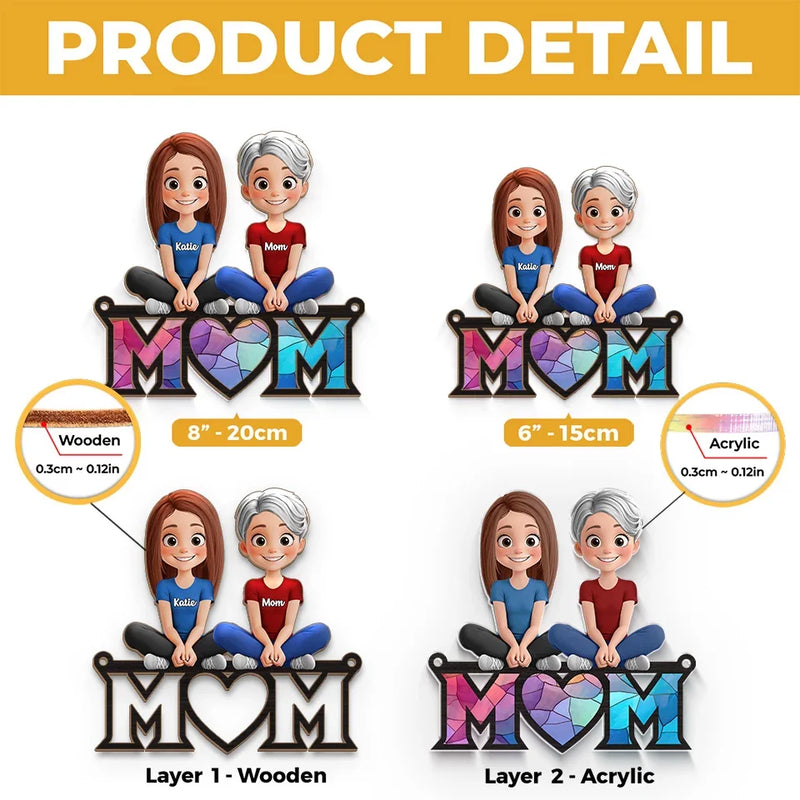 Where Mom Sits, Love Gathers - Family Personalized Window Hanging Suncatcher Ornament - Gift For Mom, Grandma