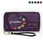 Her Hugs Fix Everything - Family Personalized Custom Leather Long Wallet - Gift For Grandma