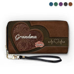 Her Hugs Fix Everything - Family Personalized Custom Leather Long Wallet - Gift For Grandma