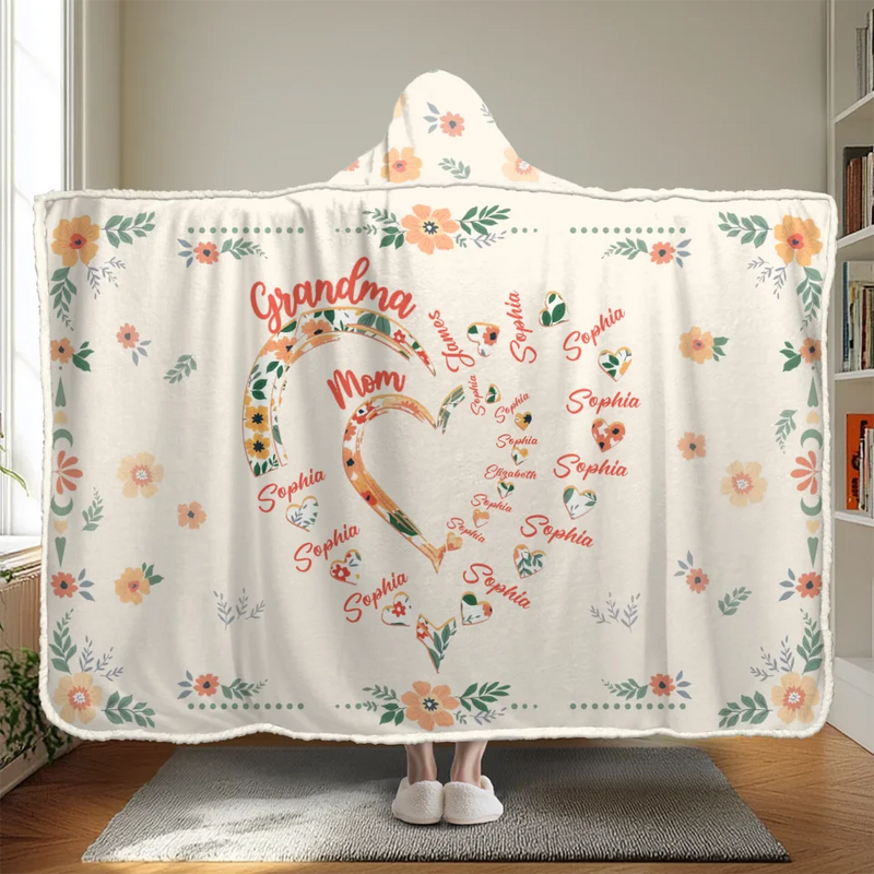 Three Generations, One Heart Full Of Love - Family Personalized Custom Snuggle Blanket, Hoodie Blanket - Gift For Mom, Grandma