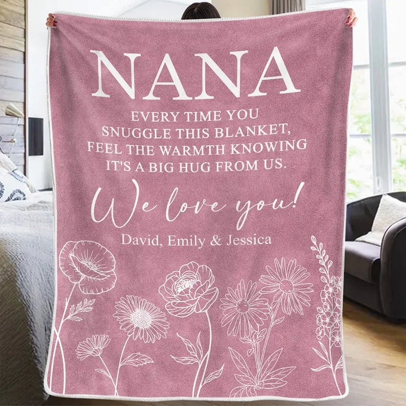A Big Hug From Me - Family Personalized Custom Blanket - Mother's Day, Gift For Mom, Grandma