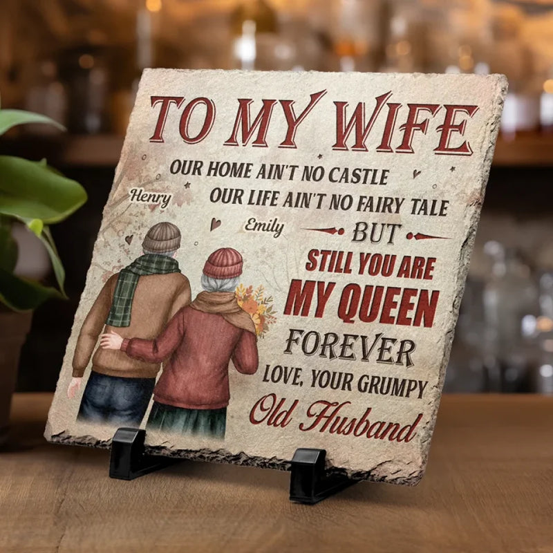 Our Home May Be Small, But Our Love Makes It Grand - Couple Personalized Custom Square Shaped Stone With Stand - Gift For Husband Wife, Anniversary