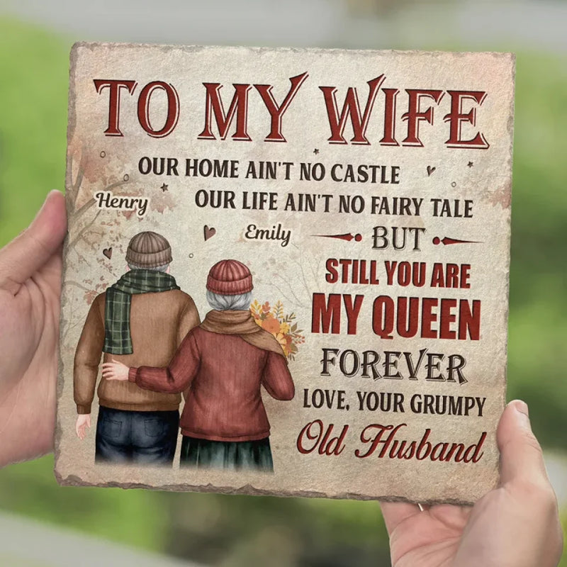 Our Home May Be Small, But Our Love Makes It Grand - Couple Personalized Custom Square Shaped Stone With Stand - Gift For Husband Wife, Anniversary