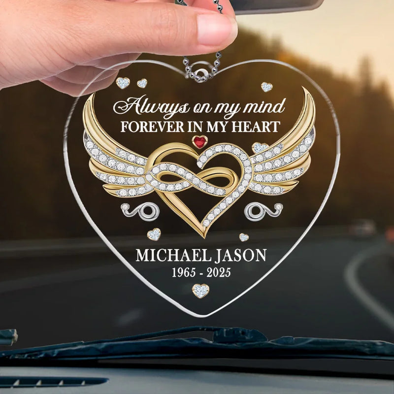 In Our Memories, You Live On - Memorial Personalized Custom Car Ornament - Acrylic Custom Shaped - Sympathy Gift For Family Members