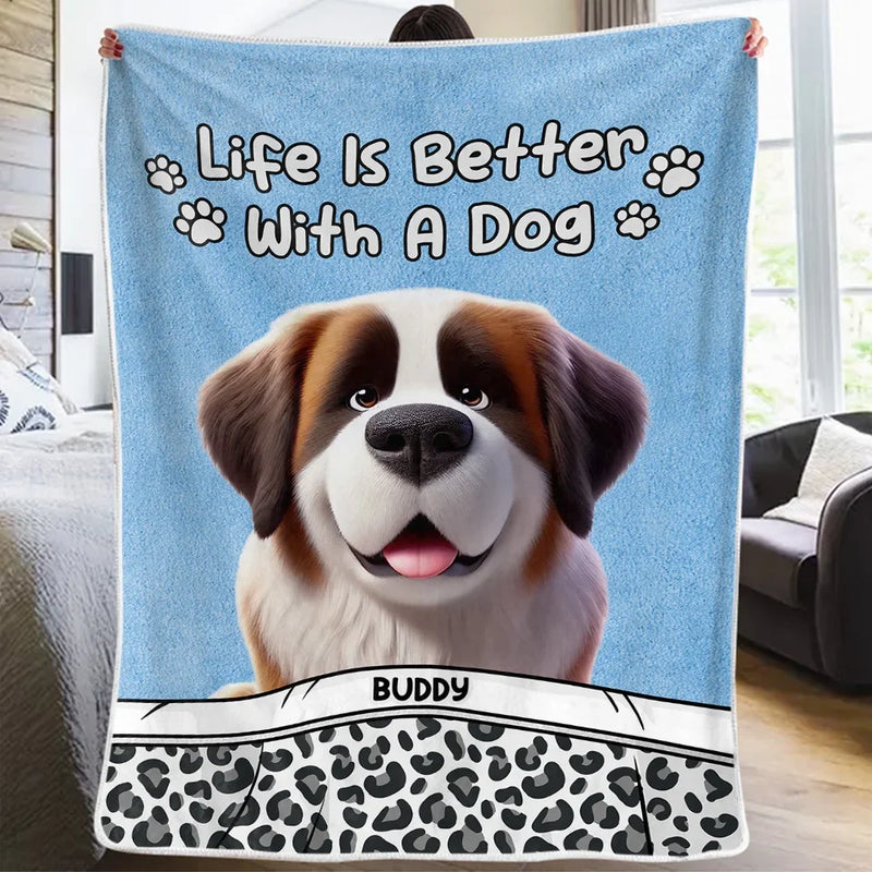 Happiness Is A Wet Nose And A Wagging Tail - Dog Personalized Custom Blanket - Gift For Pet Owners, Pet Lovers