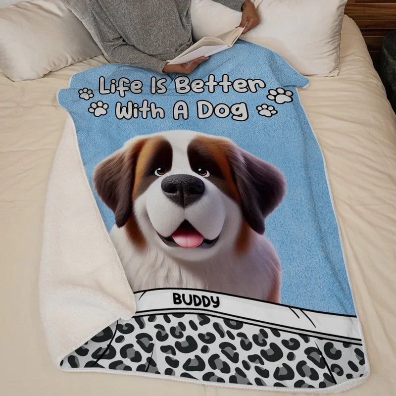 Happiness Is A Wet Nose And A Wagging Tail - Dog Personalized Custom Blanket - Gift For Pet Owners, Pet Lovers