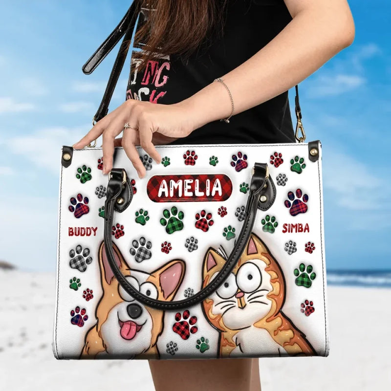 Furever Friends - Dog & Cat Personalized Custom 3D Inflated Effect Printed Leather Handbag - Gift For Pet Owners, Pet Lovers