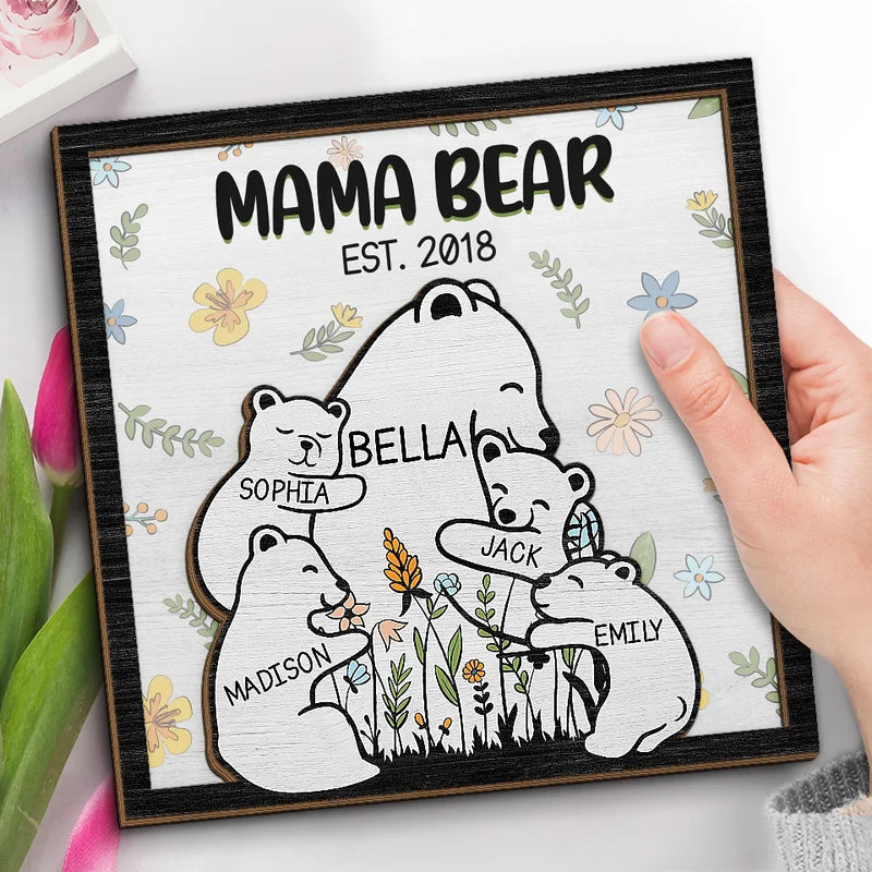 Grandma Bear Hugs Are The Cure For Everything - Family Personalized Custom 2-Layered Wooden Plaque With Stand - Gift For Mom, Grandma