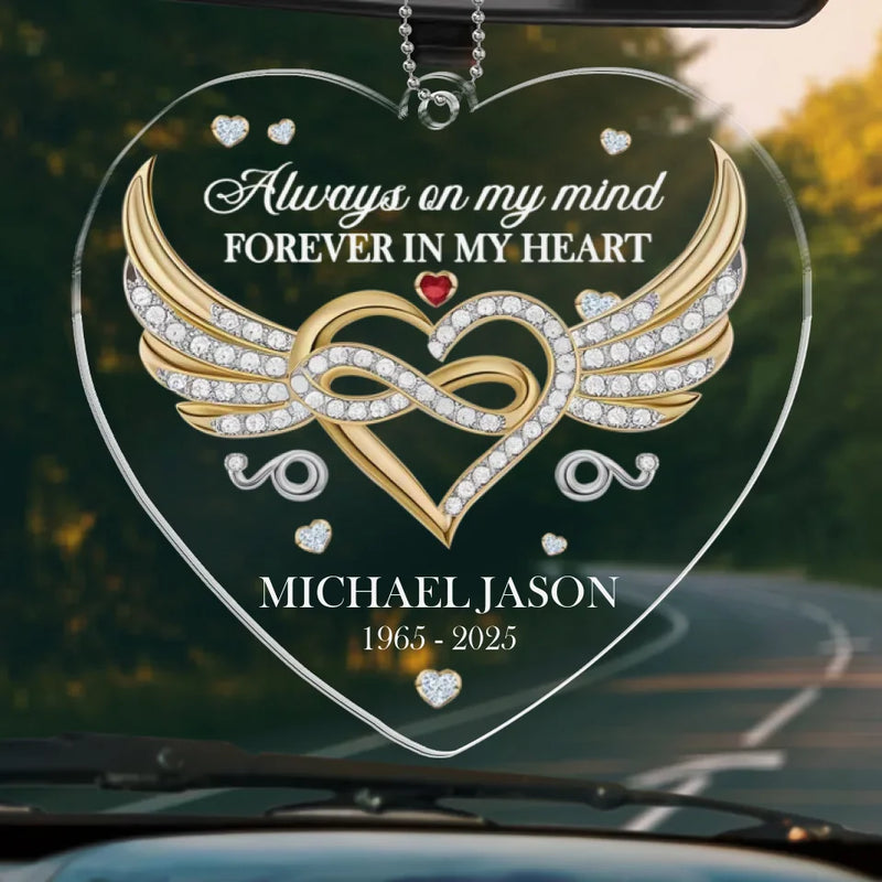 In Our Memories, You Live On - Memorial Personalized Custom Car Ornament - Acrylic Custom Shaped - Sympathy Gift For Family Members