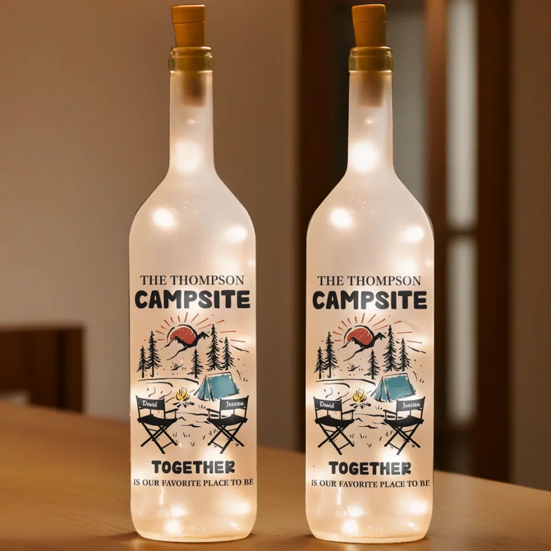 Light Up Your Adventures Together - Couple Personalized Custom Bottle Lamp - Gift For Husband Wife, Camping Lovers