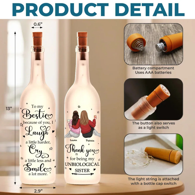 Thank You For Being My Unbiological Sister - Bestie Personalized Custom Bottle Lamp - Gift For Best Friends, BFF, Sisters