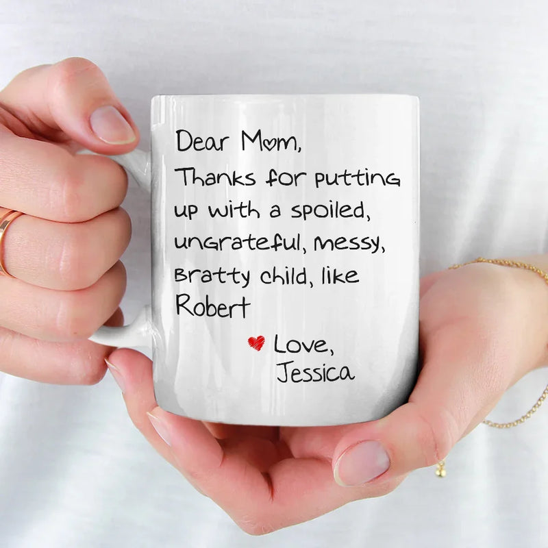 Dear Mom, You’re My Favorite Unpaid Therapist - Family Personalized Custom Mug - Gift For Mom