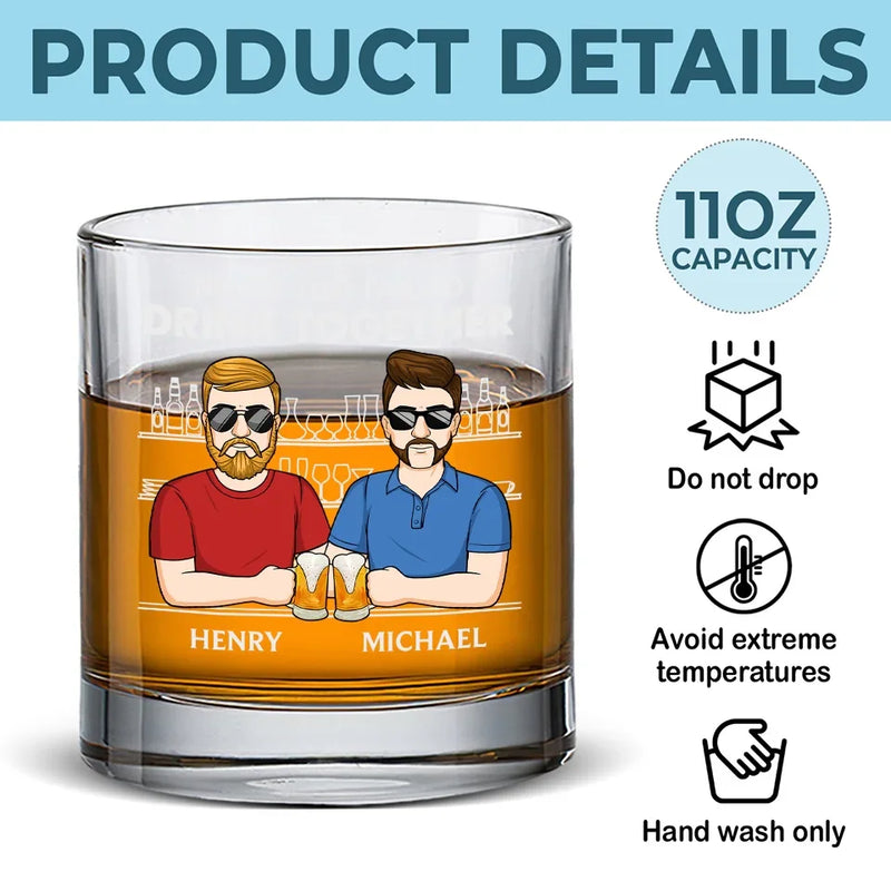 Never Too Far To Drink Together - Family Personalized Custom Whiskey Glass - Gift For Family Members