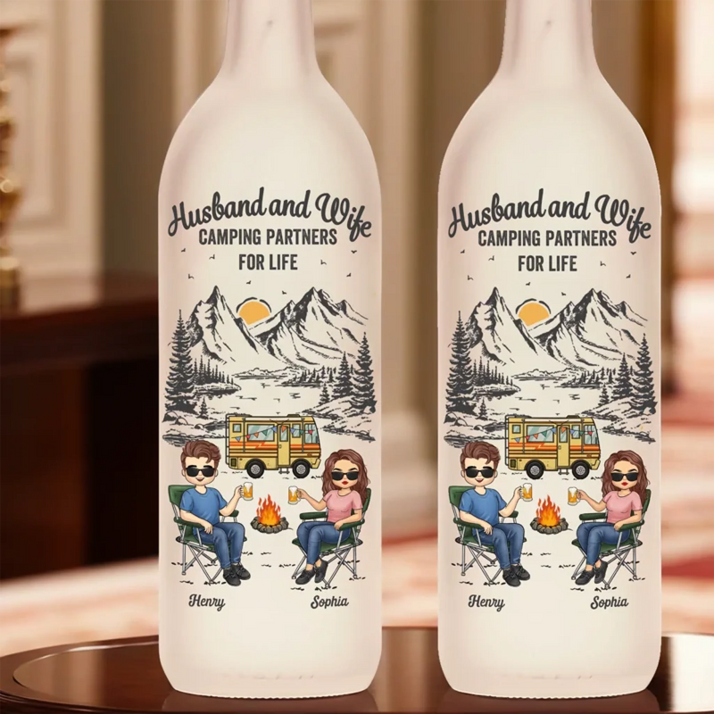 Life Is Better Around The Campfire - Couple Personalized Custom Bottle Lamp - Gift For Husband Wife, Camping Lovers