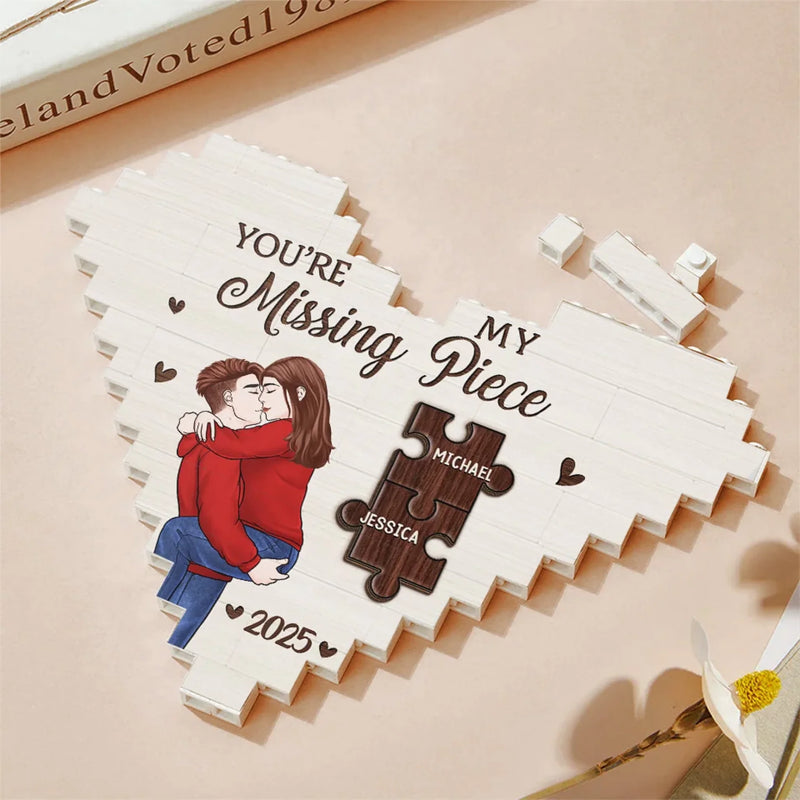 You're My Missing Piece  - Couple Personalized Custom Heart Shaped Building Brick Blocks - Gift For Husband Wife, Anniversary