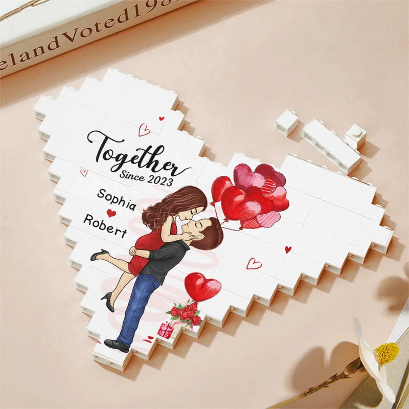 Together Is My Favorite Place To Be - Couple Personalized Custom Heart Shaped Building Brick Blocks - Gift For Husband Wife, Anniversary