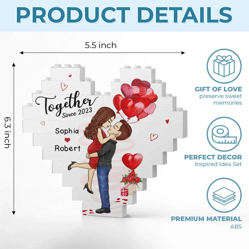 Together Is My Favorite Place To Be - Couple Personalized Custom Heart Shaped Building Brick Blocks - Gift For Husband Wife, Anniversary