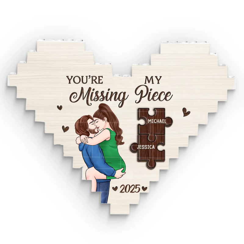 You're My Missing Piece  - Couple Personalized Custom Heart Shaped Building Brick Blocks - Gift For Husband Wife, Anniversary