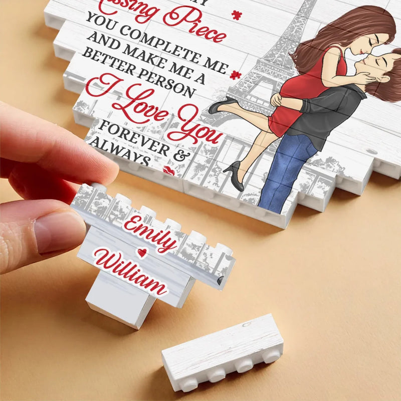 You Complete Me And Make Me A Better Person - Couple Personalized Custom Heart Shaped Building Brick Blocks - Gift For Husband Wife, Anniversary
