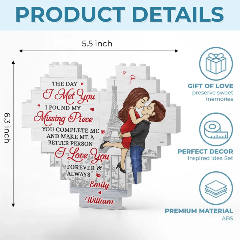 You Complete Me And Make Me A Better Person - Couple Personalized Custom Heart Shaped Building Brick Blocks - Gift For Husband Wife, Anniversary