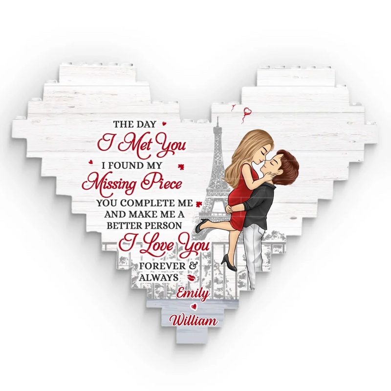 You Complete Me And Make Me A Better Person - Couple Personalized Custom Heart Shaped Building Brick Blocks - Gift For Husband Wife, Anniversary