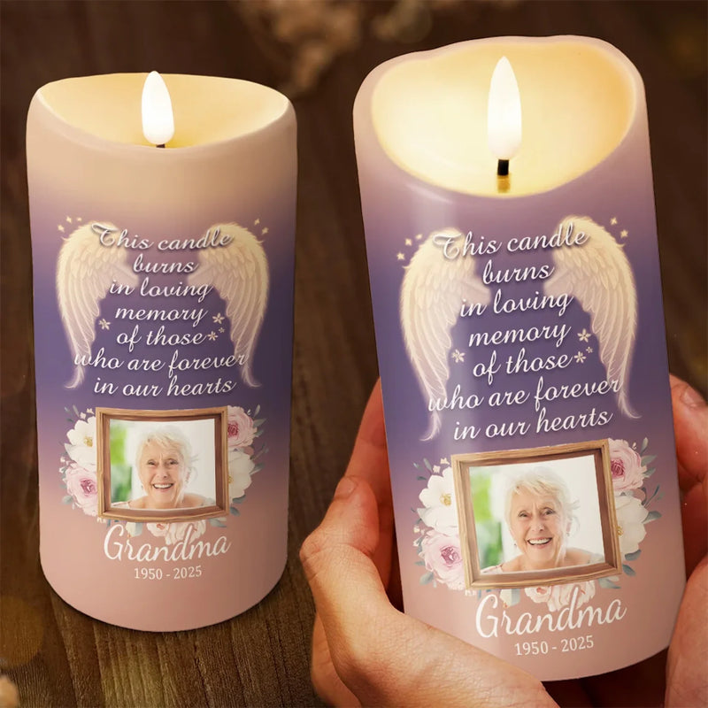 Custom Photo This Candle Glows In Loving Tribute - Memorial Personalized Custom LED Candle - Sympathy Gift For Family Members